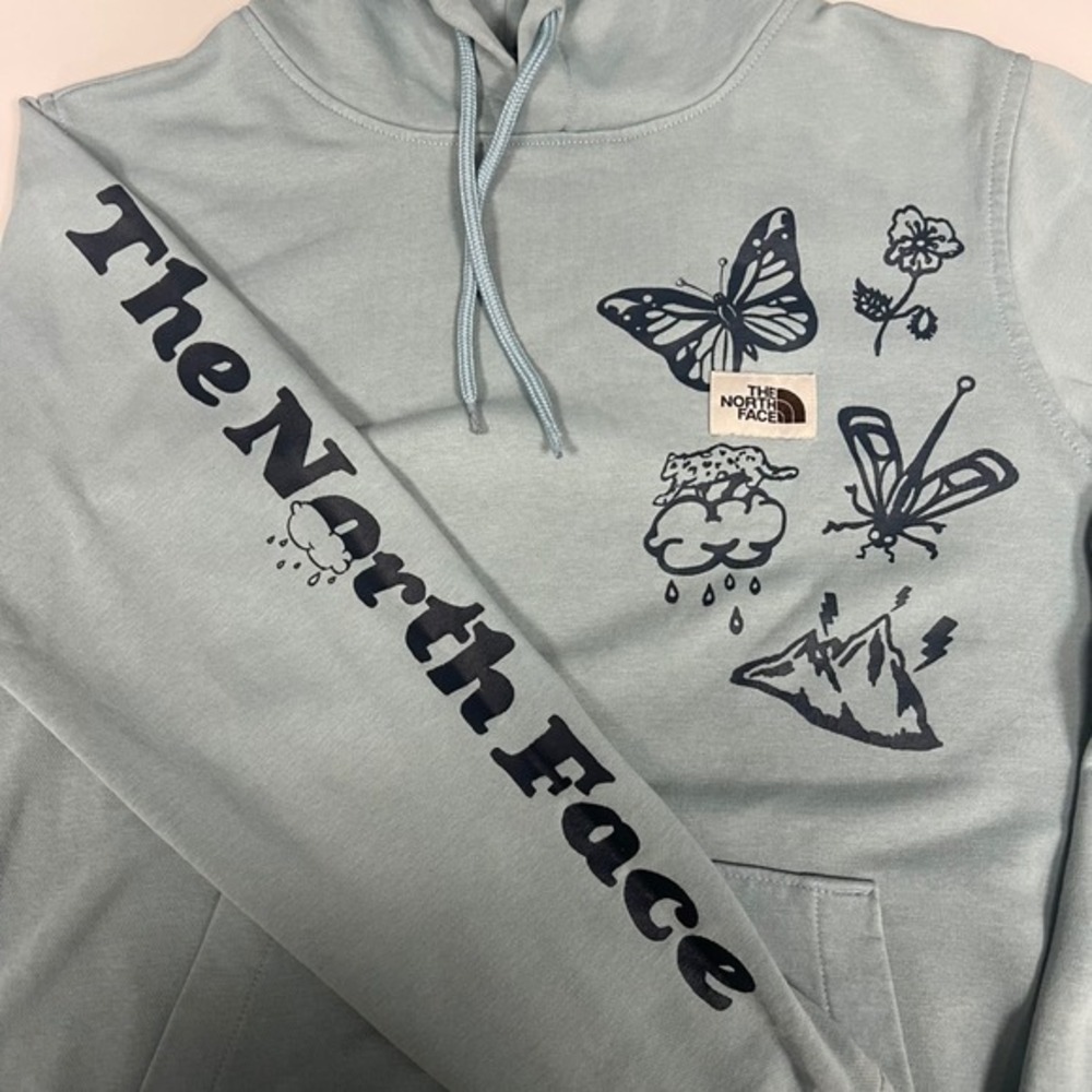 The North Face Pullover Hoodie Graphic Print Athleisure Outdoors Womens‎ M *FLAW